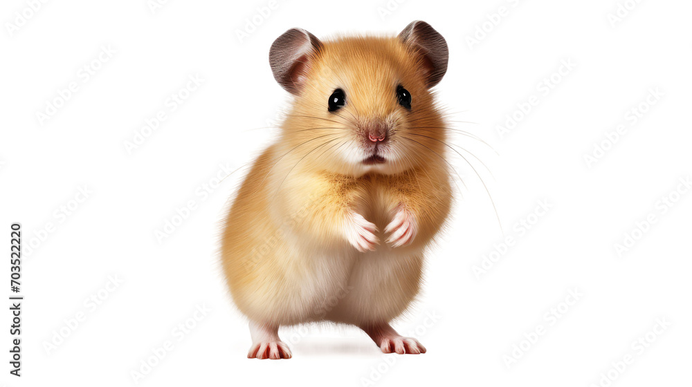 A standing cute little hamster with golden fur, isolated on a transparent background