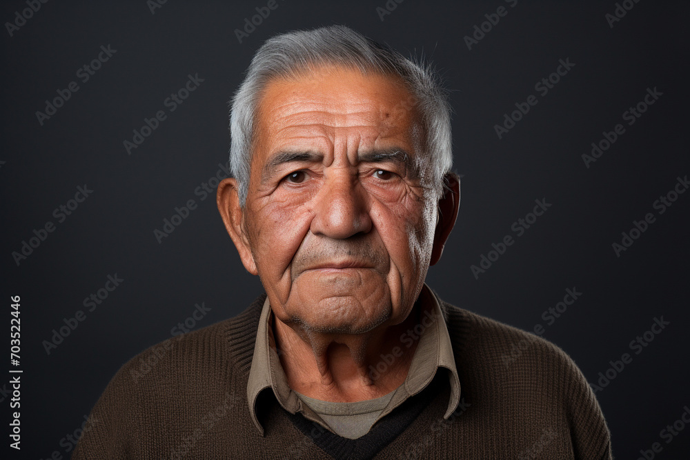Portrait of a serious senior man with grey on dark background. Generative AI. Portrait of a serious senior man with grey on dark background. Generative AI.