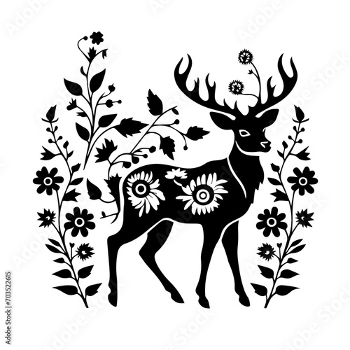 Whimsical Floral Deer in Meadow Vector