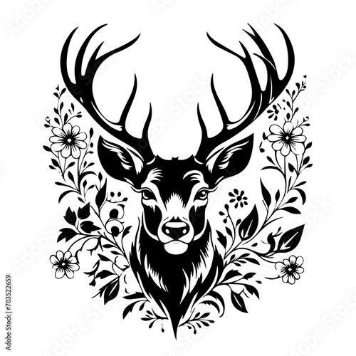 Whimsical Floral Deer in Meadow Vector