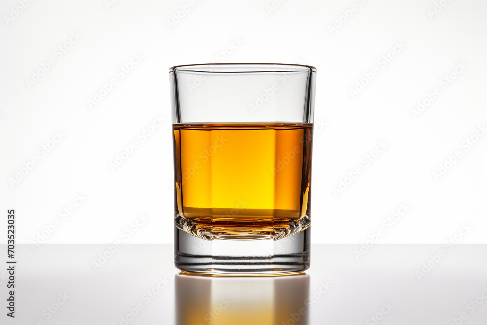 Whiskey served neat in a glass. Glass with long drinks on white background. Generative AI. Whiskey served neat in a glass. Glass with long drinks on white background. Generative AI.