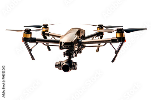 Drone with camera isolated on transparent background, png file