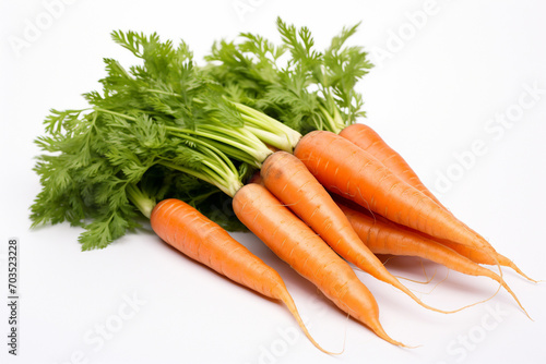Organic fresh carrots on white background. Generative AI.