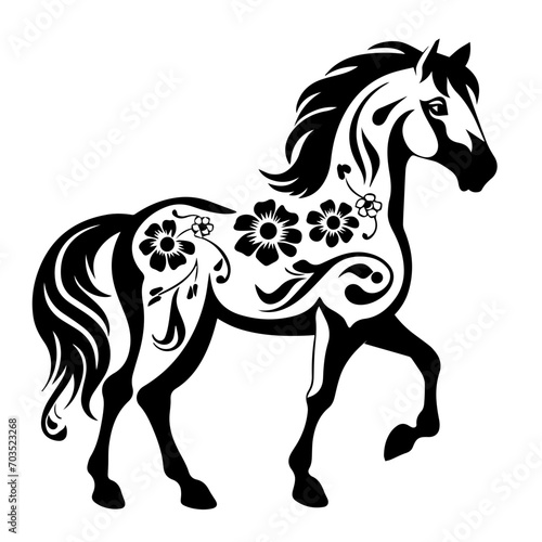 Mystical Floral Horse Fantasy Vector Art