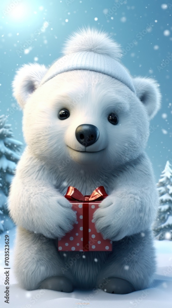 Fototapeta premium Cute cartoon Christmas polar bear