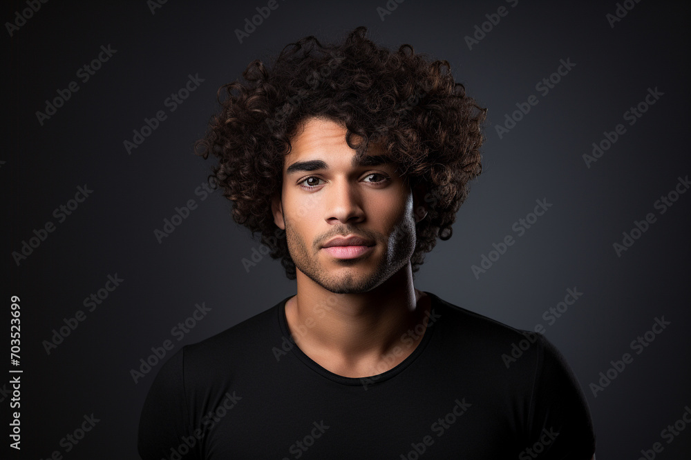 Portrait of attractive confident young man relaxed and serious on black background. Generative AI. Portrait of attractive confident young man relaxed and serious on black background. Generative AI.