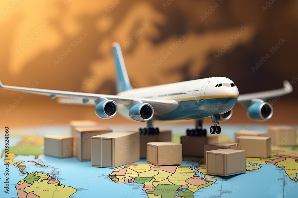 Airplane and map. Global Logistics: Cargo Service Concept with Airplane ...