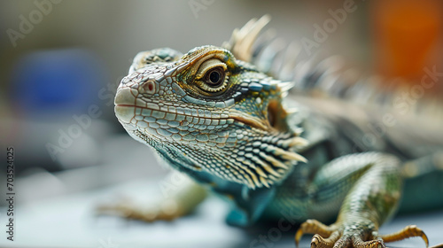 Lizard Dermatology Examination:  A vet conducting a dermatology examination on a lizard, addressing skin conditions with precision photo