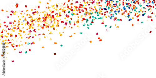 Colorful confetti falling downwards, isolated, transparent, white background 