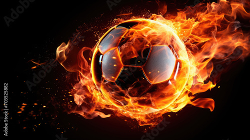 This striking image features a sport ball blazing with fire against a deep black backdrop  symbolizing the intensity and fervor of sports.