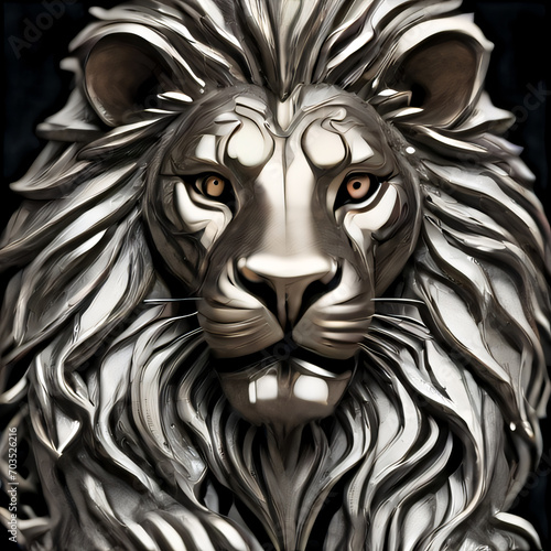 Lion made of silver and gold on black background - abstract artwork