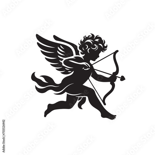 Detailed and captivating: Valentine Cupid's silhouette in black vector art - Valentine Cup silhouette 