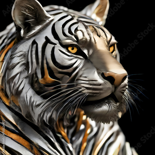 Tiger made of silver and gold on black background - abstract artwork