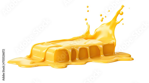 Melting cheese runs from top to bottom, golden yellow, isolated a transparent background 