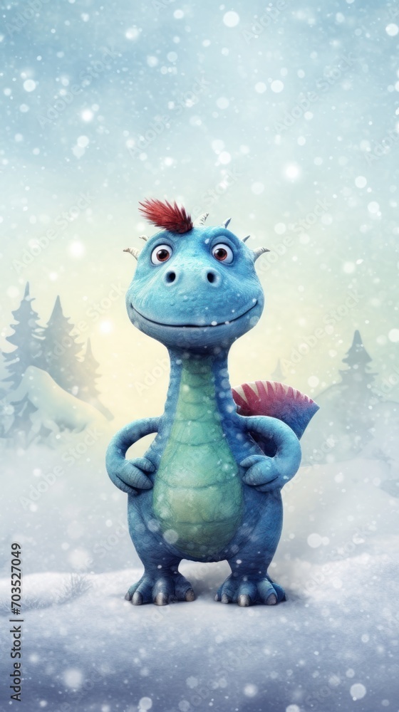 Christmas dinosaur in winter background Christmas dinosaur in winter background