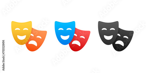 Comedy and Tragedy Theater Masks, Vector Illustration Set of Drama and Performing Arts Symbols in Vibrant Colors for Cultural Graphics