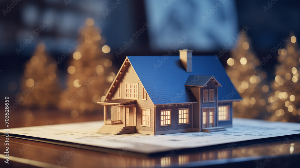 House model with blueprint. Home installment concept. House model with blueprint. Home installment concept.