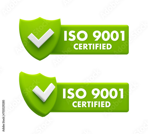 Green ISO 9001 Certified Shields - Quality Management System Assurance Badges