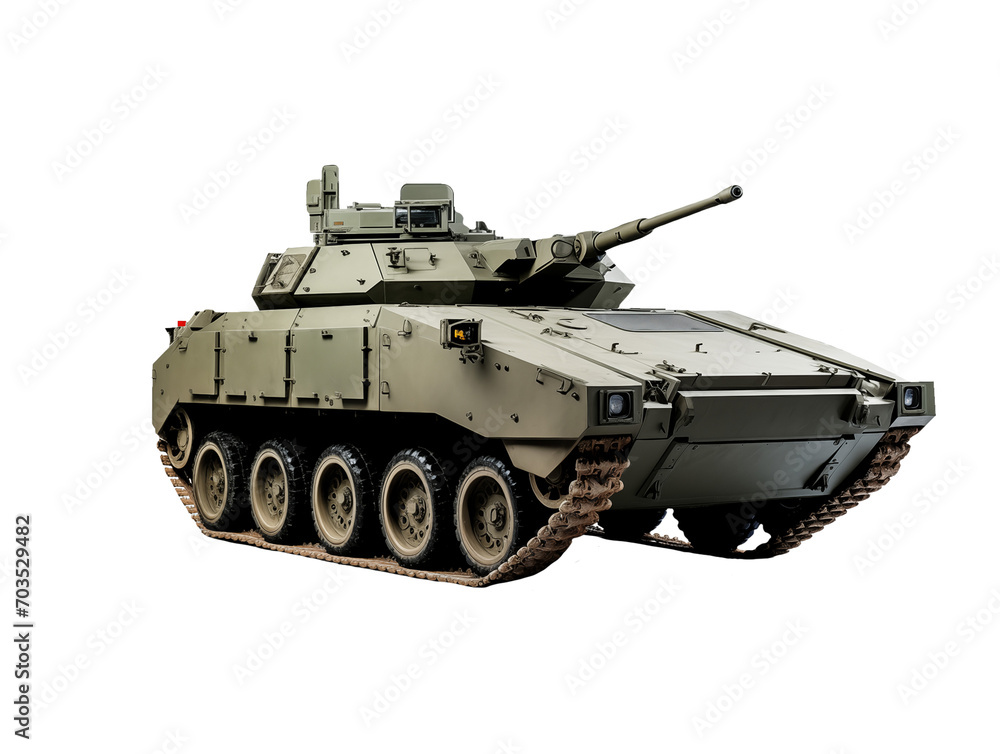 Main battle tank in hyper realistic style. Armored fighting vehicle. Special military transport. Detailed PNG colorful illustration. AI Generated