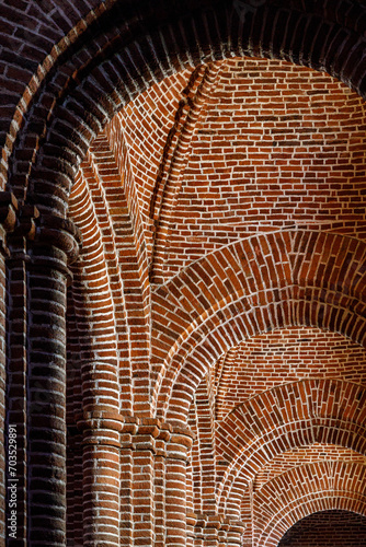 Brick arches and vaulted ceiling in a Catholic Church, Tapalpa, Jalisco, Mexico photo