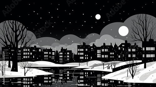 A nighttime winter city. AI Generated