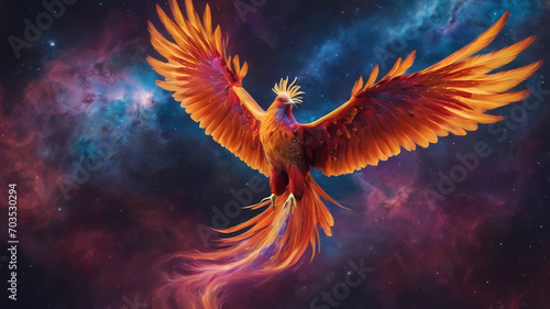 Nebula Phoenix  Description The Nebula Phoenix is a cosmic bird with wings that resemble swirling galaxies. Witness the physics of space and time as it flaps through the digital cosmos. © Zulfi_Art
