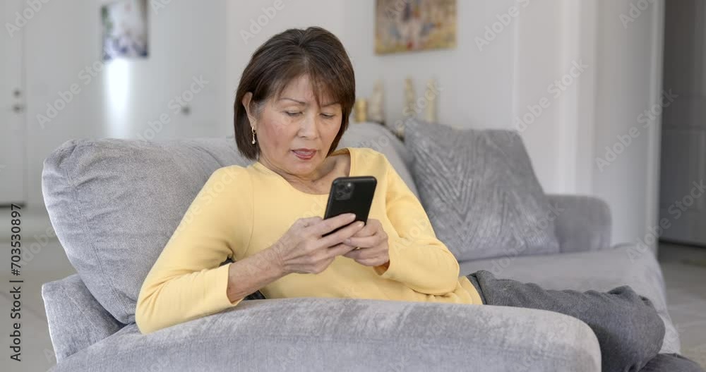 Attractive woman pretty face enjoying leisure texting reading email using mobile cell phone relaxing sitting on home couch. Attractive woman pretty face enjoying leisure texting reading email using mobile cell phone relaxing sitting on home couch.