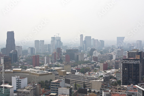 Panoramic view of the city and air pollution  global warming concept