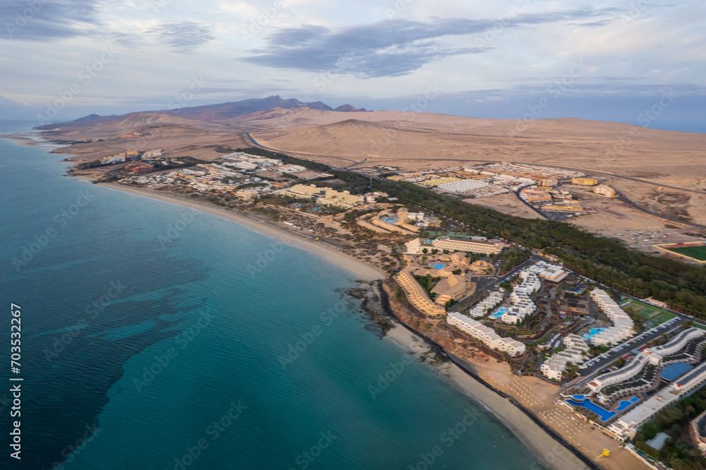 Aerial view of Fuerteventura coast in Costa Calma
