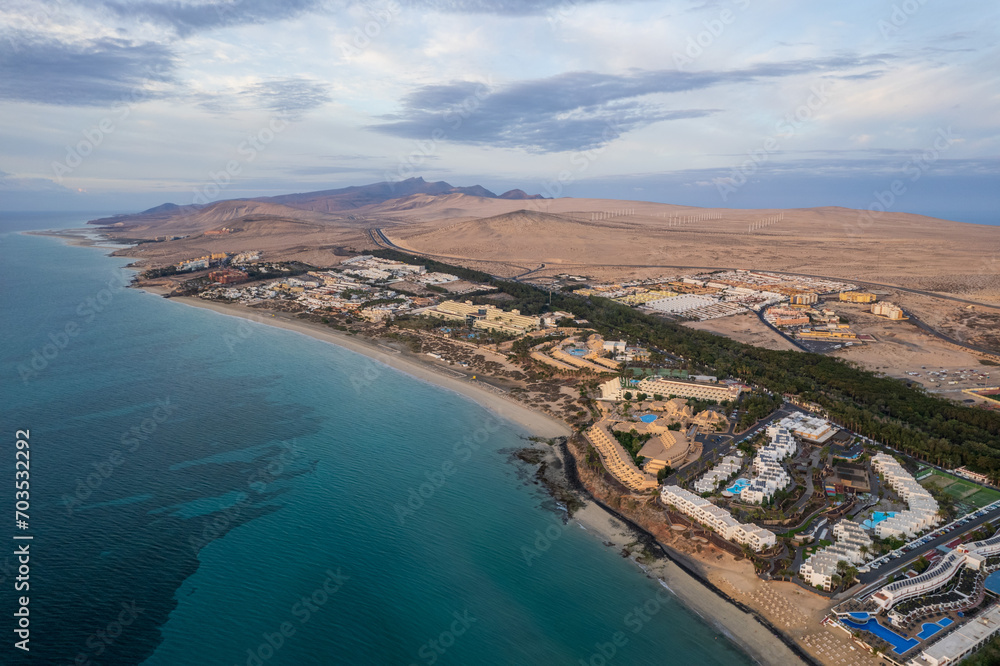 Aerial view of Fuerteventura coast in Costa Calma
