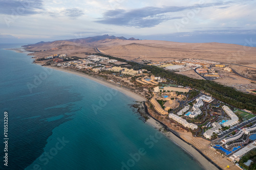 Aerial view of Fuerteventura coast in Costa Calma 