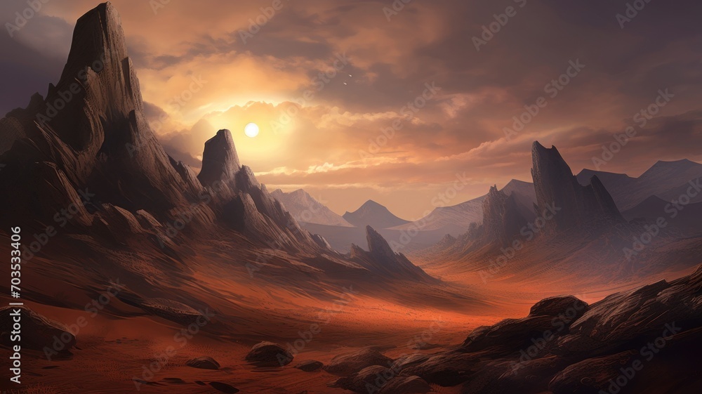 Naklejka premium sunset in the mountains. Generative AI