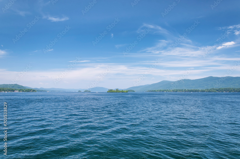 Lake George New York landscape and boats
