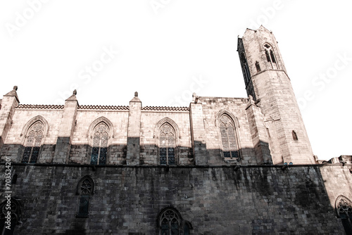 Cityscape photo of Saint church. Basilica of Saints Justus on transparent background. Street scene in Catalonia. photo