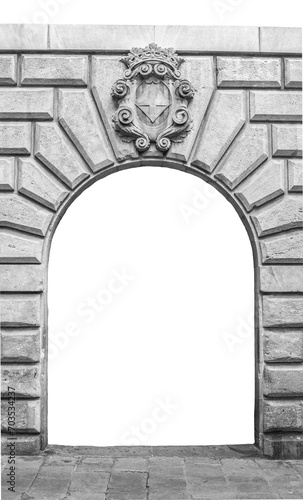 Photography Stone wall doorway on white background
