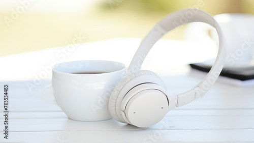 white headphones on a white background. Generative AI