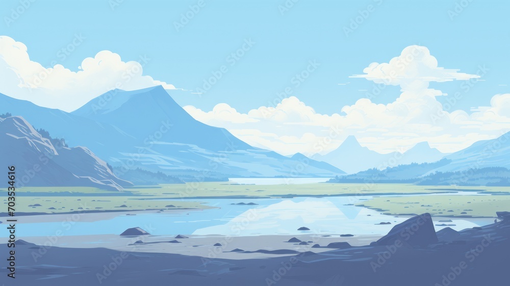 Fototapeta premium lake and mountains. Digital made background. Generative AI