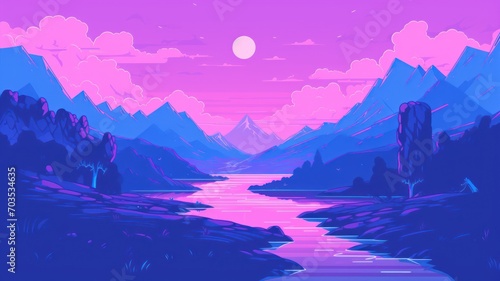 sunrise in mountains. Digital made background. Generative AI