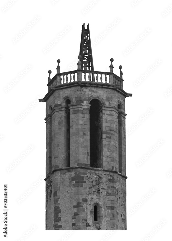 The Round ancient Tower on white background. Medieval tower isolated png.