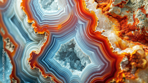 Abstract colorful background, agate texture close-up, detailed multicolored texture of natural marble stone. photo