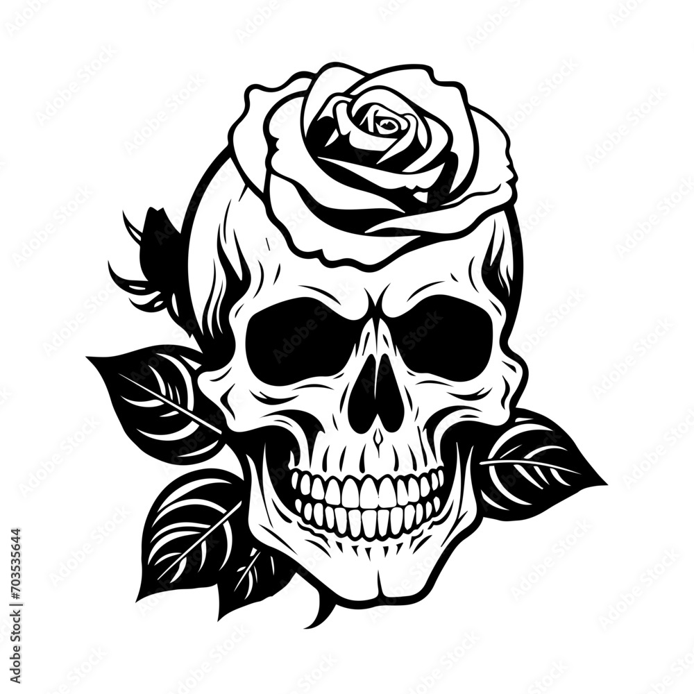 Gothic Skull with Blooming Rose Vector Gothic Skull with Blooming Rose Vector