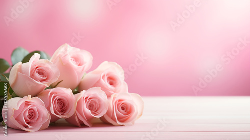 Pink roses background  many light pink flowers on a blurred background.