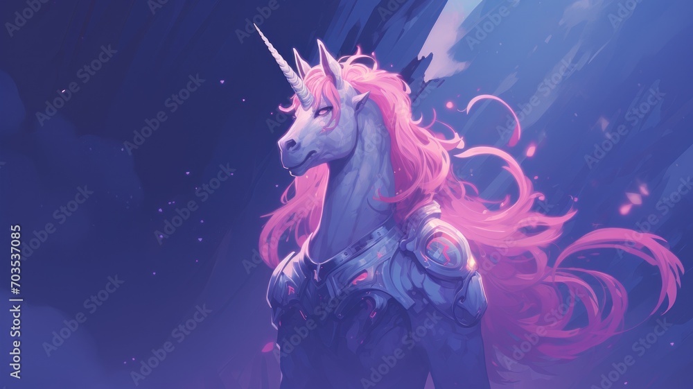 Purple Scenery of a Unicorn Illustration. Generative AI