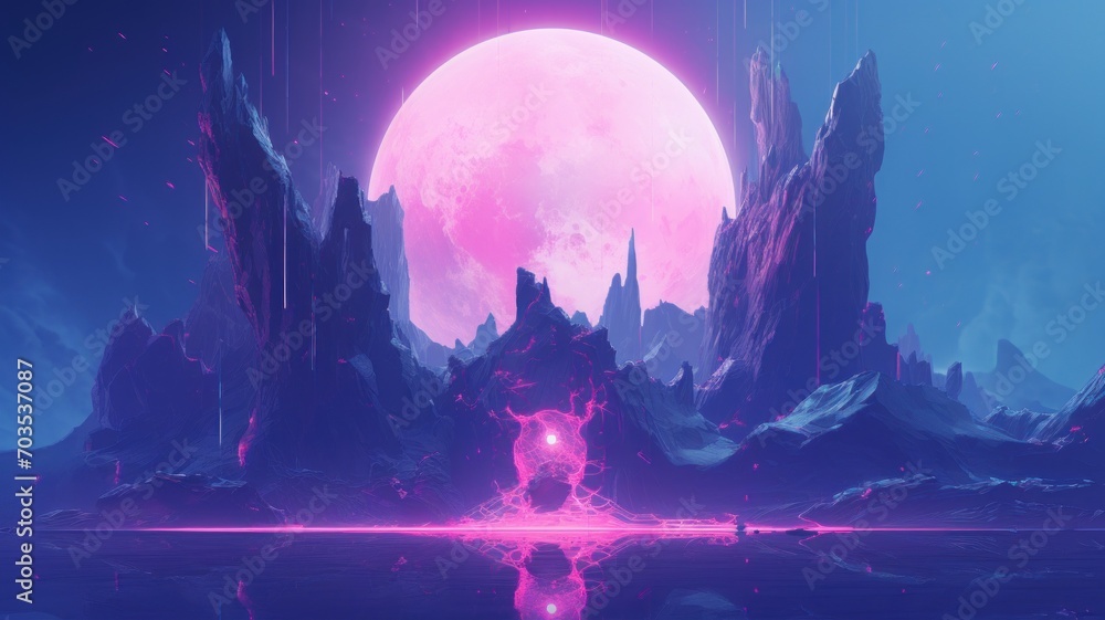 landscape with moon and snow. Purple digital made illustration. Beautiful 4K Background. Generative AI landscape with moon and snow. Purple digital made illustration. Beautiful 4K Background. Generative AI
