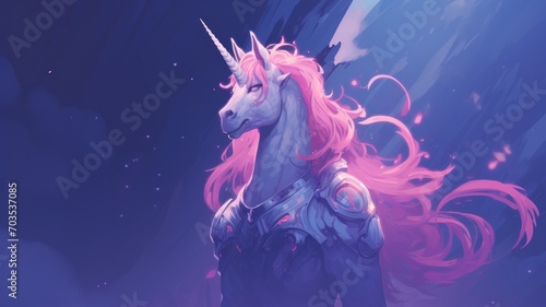 Purple Scenery of a Unicorn Illustration. Generative AI