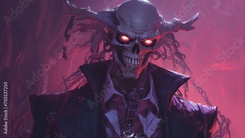 halloween witch with a skull. Beautiful 4K purple Background. Digital Illustration. Generative AI