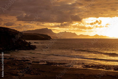 Sunset view of Fuerteventura coast in La Pared