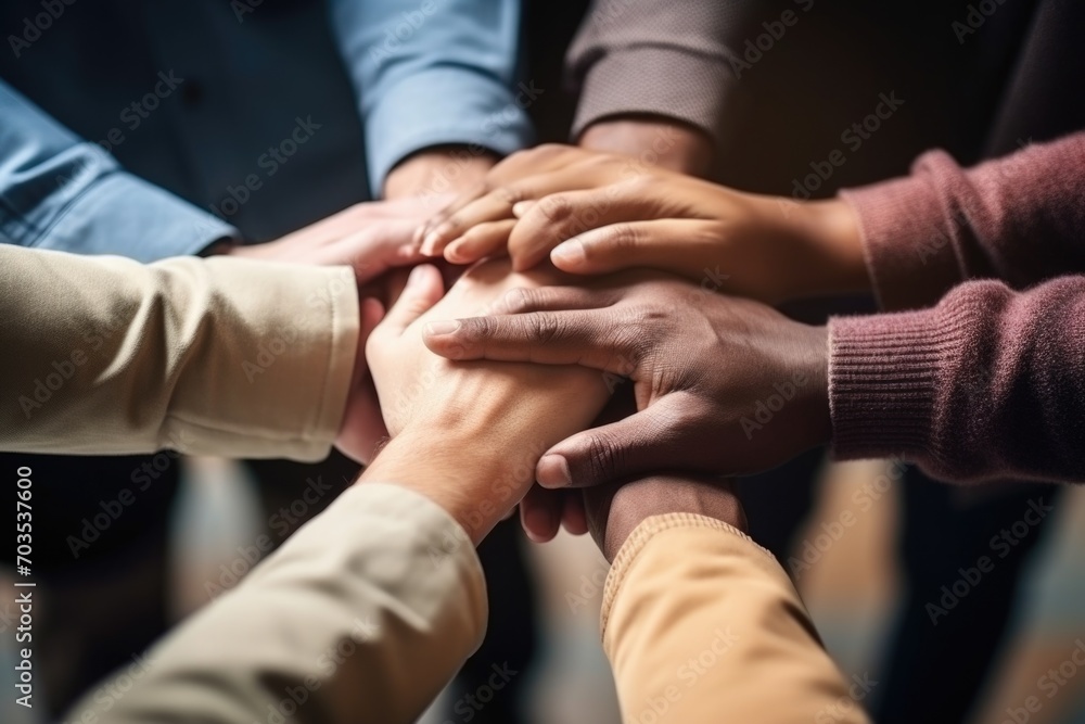 Multiple hands intertwine, forming a powerful human chain, symbolizing unity and support in a shared endeavor. Multiple hands intertwine, forming a powerful human chain, symbolizing unity and support in a shared endeavor.