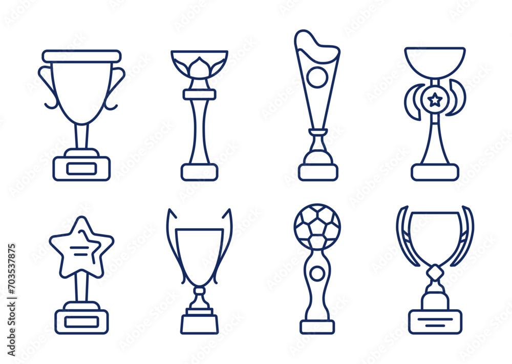 Sport cups icon set. Outline awards icon set. - obrazy, fototapety, plakaty 