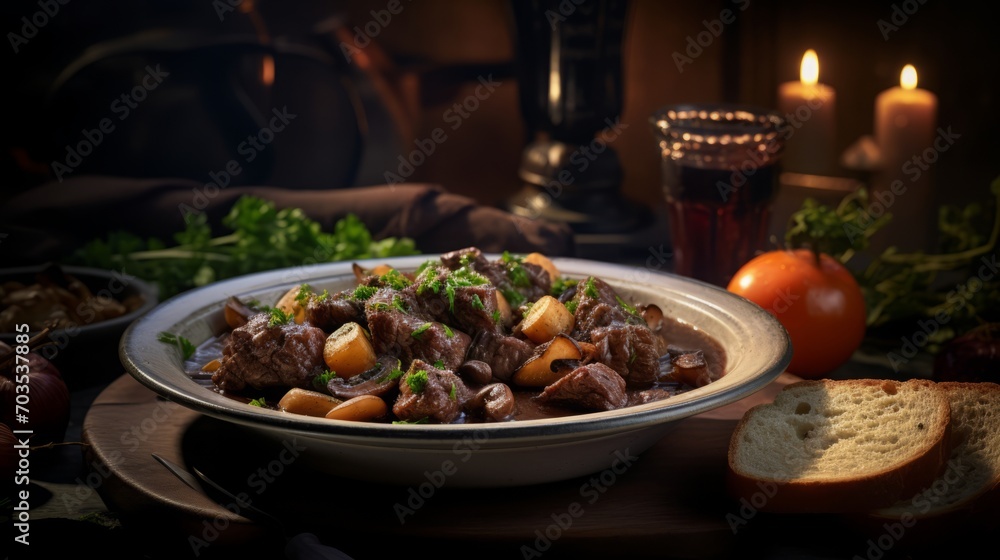 Boeuf bourguignon, food photography, 16:9 Boeuf bourguignon, food photography, 16:9
